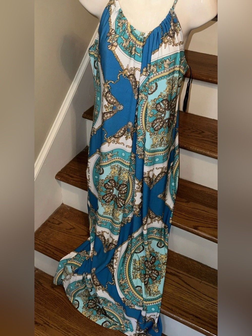 Valerie Bertinelli Paisley Cobalt Ocean Blue Maxi dress size 12